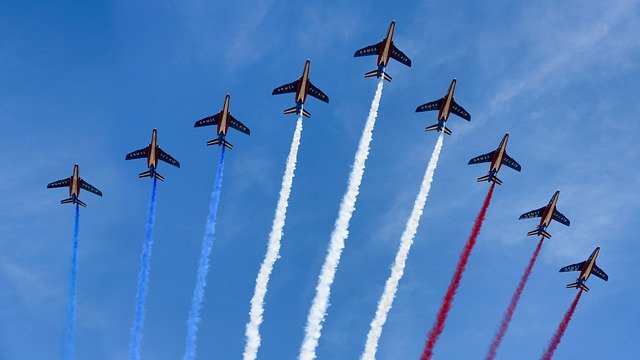 plans flying with the colors of the French flag